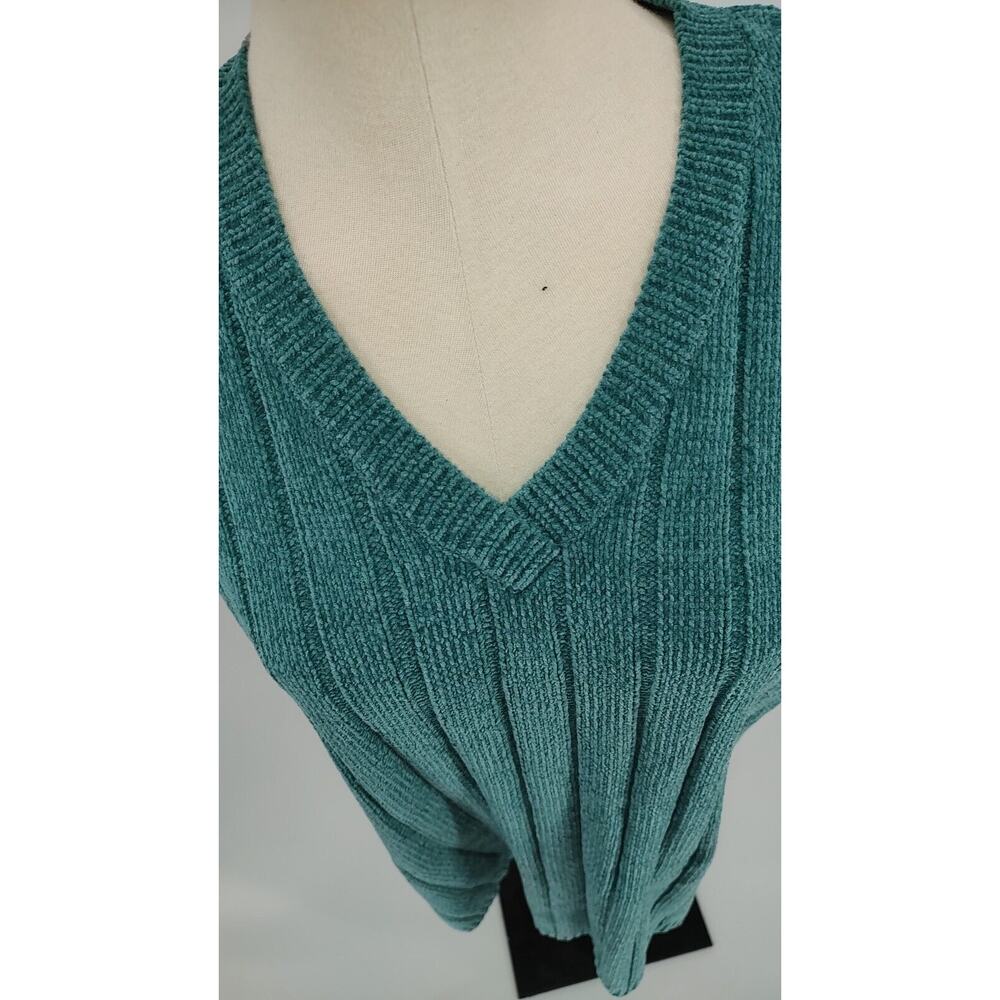 Denim & Co. NEW Woman Teal Green Pullover Sweater Size Large Short Sleeve Cable - Picture 4 of 10